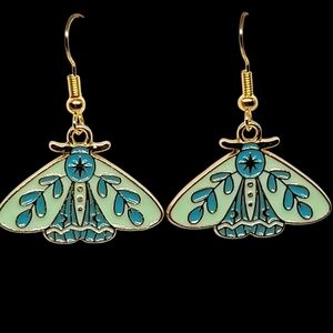 Chic Gold and Teal Moth Earrings